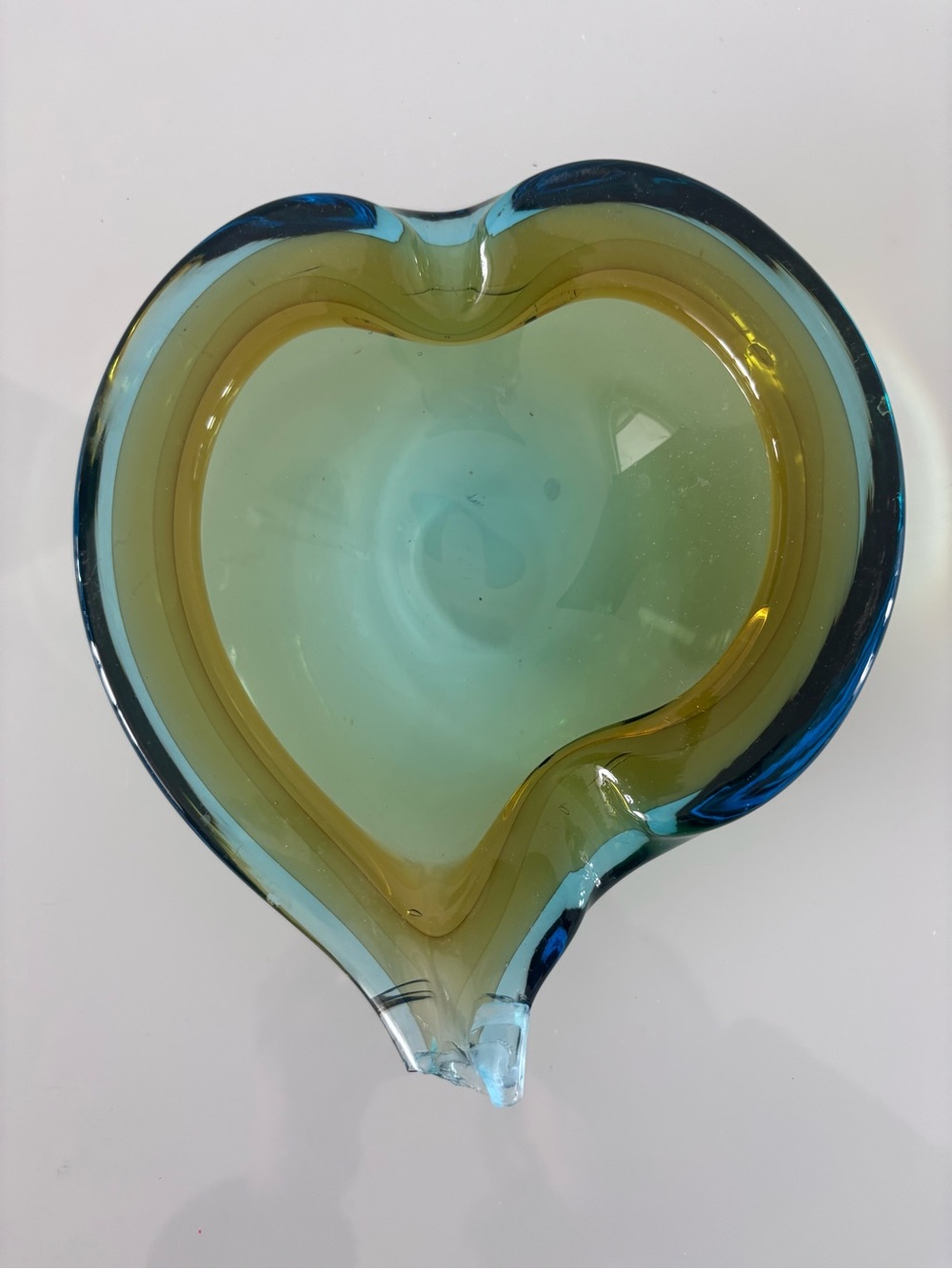 1960's Murano Medium Sommerso Teal/Gold/Clear Low Bowl/Trinket Dish Handblown